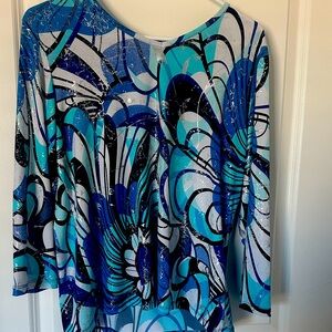 Alia Blue and Black Patterned Top